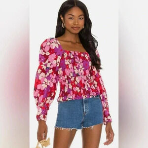 FREE PEOPLE Floral ARIANA SmockBodice PuffSleeve Top /Size XS /